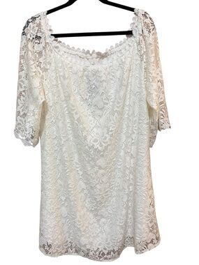 OURS Brand Boho White/Ivory Floral Lace Off-The-Shoulder Shift Mini Dress – 2XL